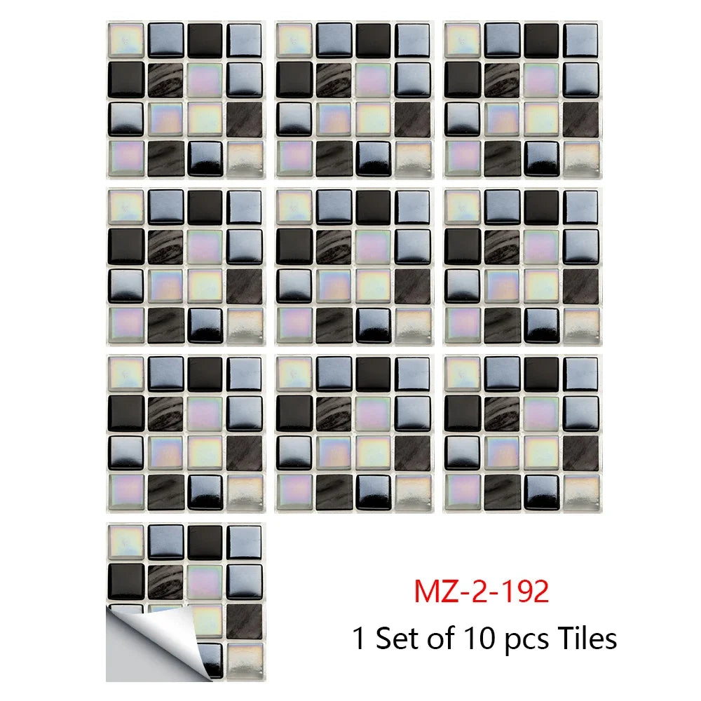 Mosaic tile sticker set, 10pcs iridescent multicolor mosaic square tiles