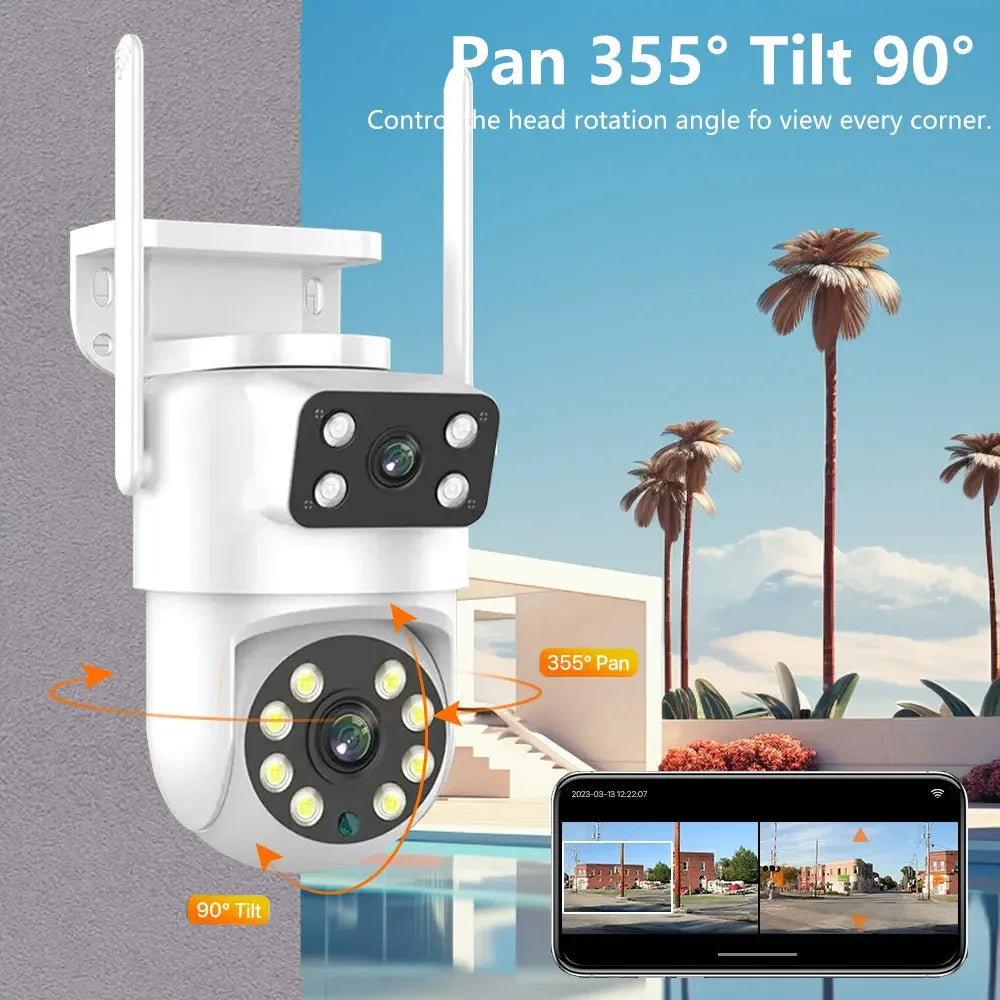 4K 8MP Tuya Dual Lens WIFI Camera PTZ Outdoor Dual Screen Ai Human Auto Tracking Security Camera Surveillance with Alexa Google