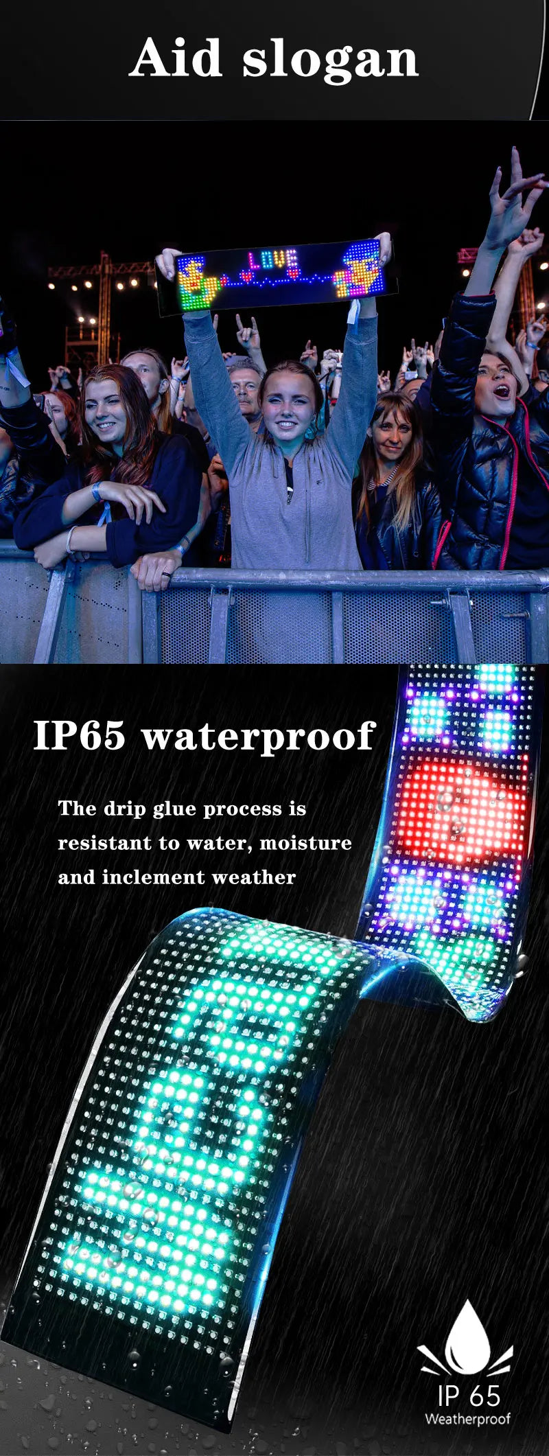 Car LED Matrix Pixel Panel 16x64 - Customizable RGB Scrolling Text Display Tidesmit