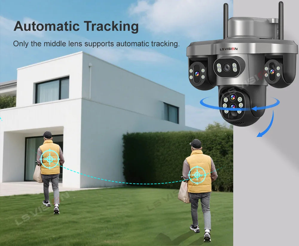 LS VISION 20MP 10X Optical Zoom 4G Solar Camera Outdoor WiFi Three Screen 3PTZ 360° Auto Tracking Security CCTV Camera V380 Pro
