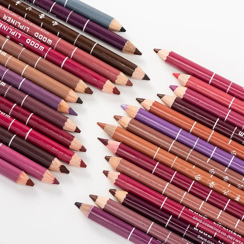Set of waterproof velvet matte lip liner pencils in various shades for precise lip contouring and makeup application.