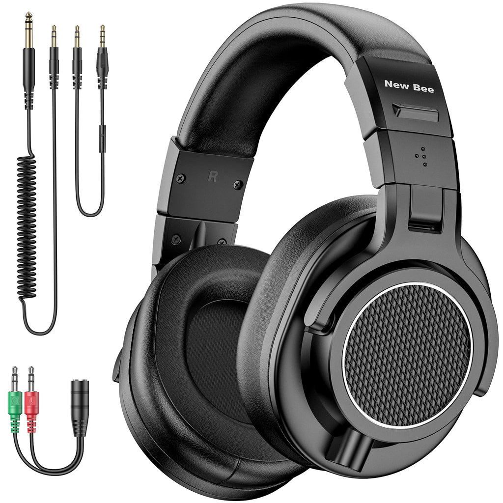 Wired Studio Headphones with Microphone - Over-Ear DJ Monitor (Black) Black Tidesmit