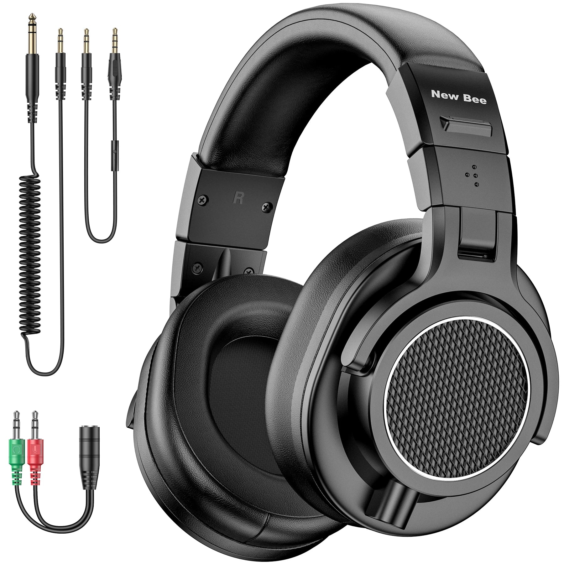 Wired Studio Headphones with Microphone - Over-Ear DJ Monitor (Black) Black Tidesmit