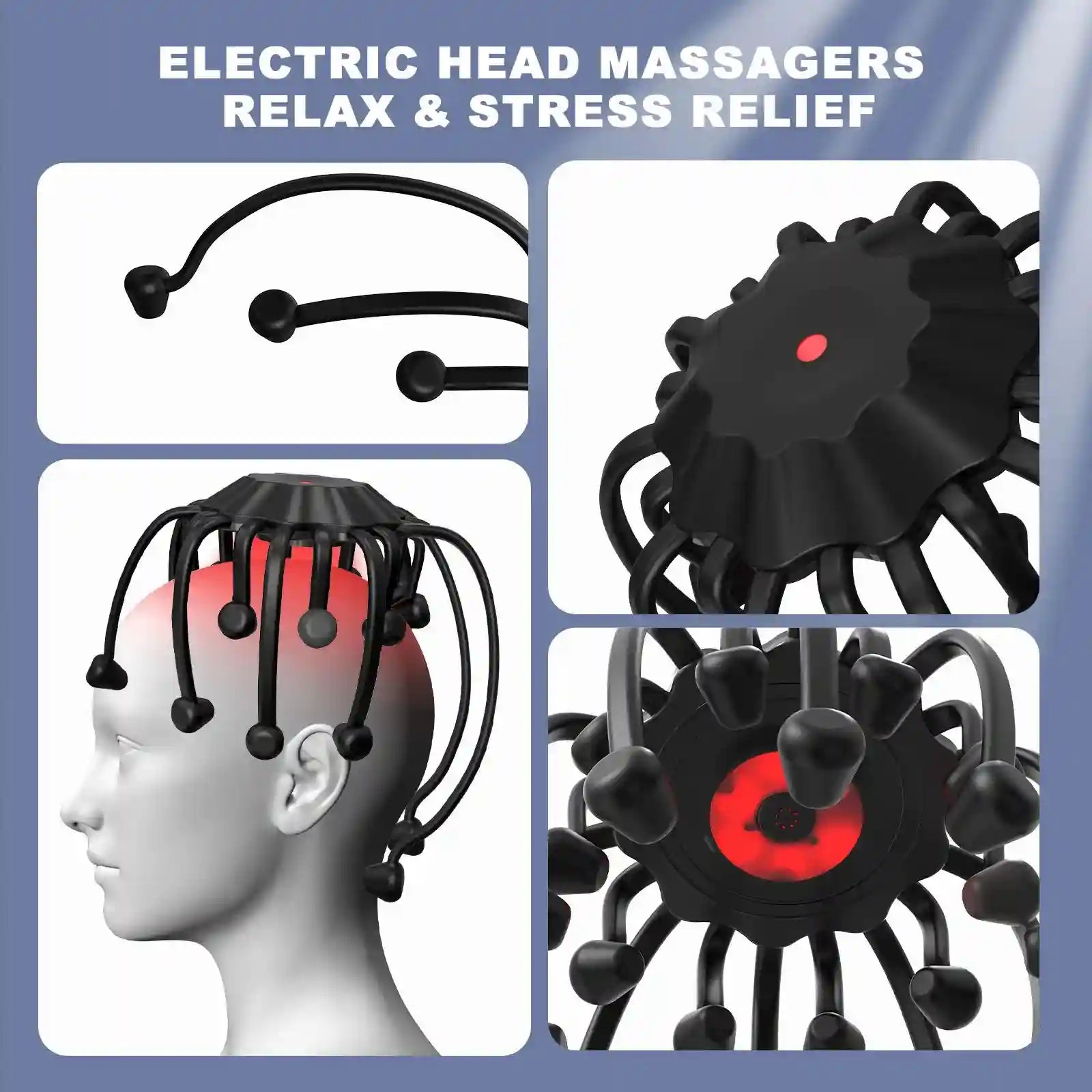 Electric Head Massager with Red Light Therapy - 5 Modes Black Relaxation Treatment Tidesmit