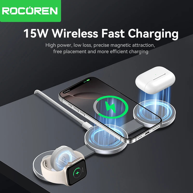 3-in-1 Magnetic Wireless Charger | MagSafe Compatible Fast Dock Tidesmit