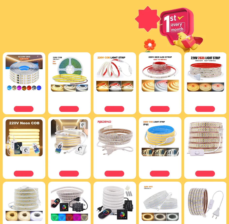 220V COB LED Neon Strip Light Wall Touch Wifi Bluetooth 23key Remote Control Power Kit Dimmable 288 LEDs Flexible Silicone Lamp