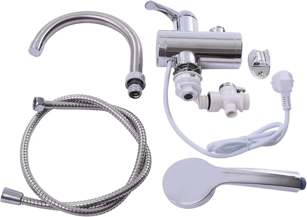 Electric Faucet, Stainless Steel Quick Heating 3000W, Kitchen Faucets with LCD Temperature Display, IPX4 Waterproof, Water Flow Control, EU Standard