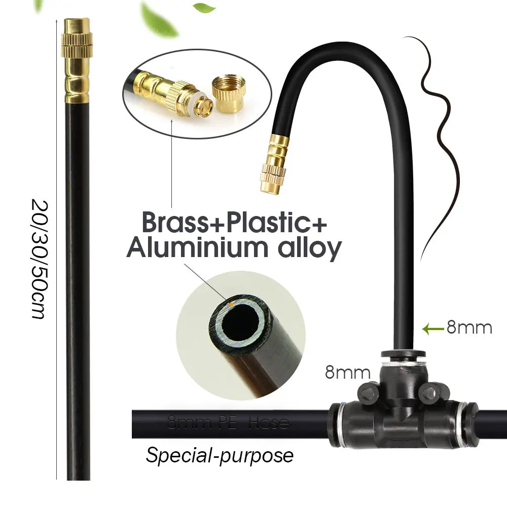 Garden 5-30M 8mm PE Hose 20cm 360° Bending Brass Nozzle Spray Kit Atomized Automatic Irrigation Equipment Plants Mist Wateriing