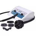 G5 vibration massage machine with white console, black hose, and five varied attachment heads for body therapy.