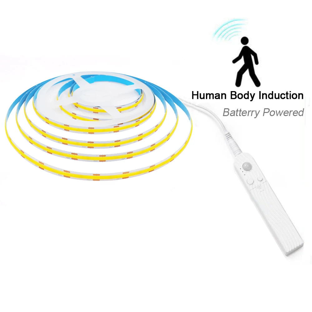 5V Motion Sensor LED COB Light Strip Human Induction USB/Battery Powered Flexible Lamp Under Cabinet Stairs Wardrobe Nightlights