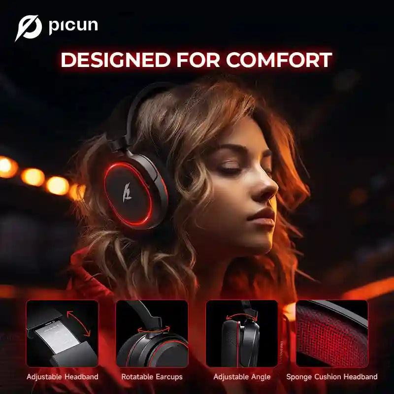 Wireless Gaming Headset with 7.1 Surround Sound and Low Latency Audio Tidesmit