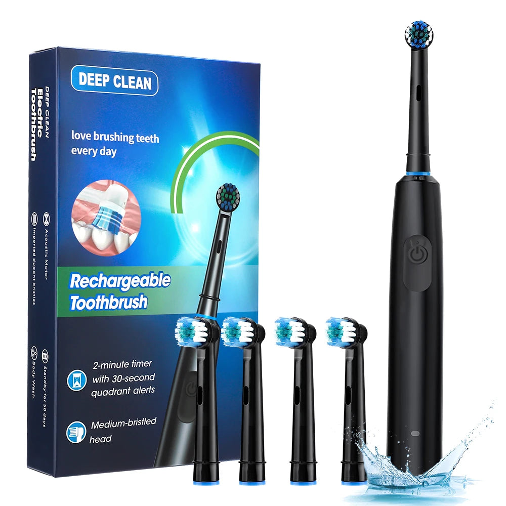 Electric Toothbrush Deep Clean Whitening Teeth for Adult Toothbrush Rotation Ultrasonic Toothbrush with 4 Replacement Heads