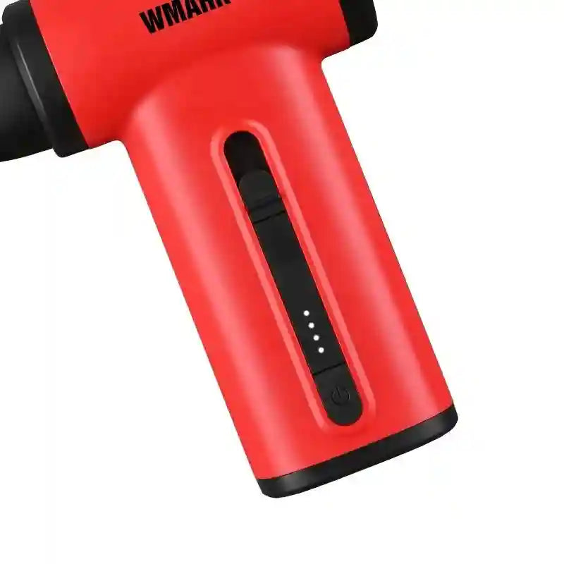 WMARK NG-TB001 cordless red handheld hair dryer and blower with power button and LED battery indicator.
