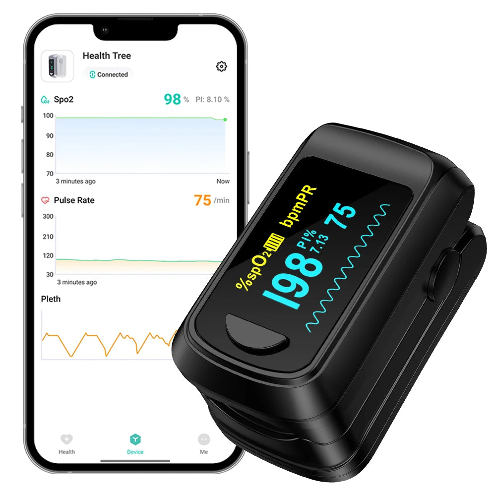 HealthTree Finger Pulse Oximeter Blood Oxygen Saturation Meter Heart Rate Monitor OLED Oximetro De Dedo SPO2 PR PI RR Bluetooth