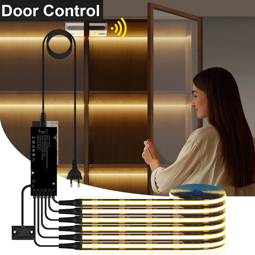 Door Motion Sensor COB Light Smart Switch LED Strip Night Light DIY Black PCB LED Tape Cabinet Wardrobe Lamp Staircase Backlight