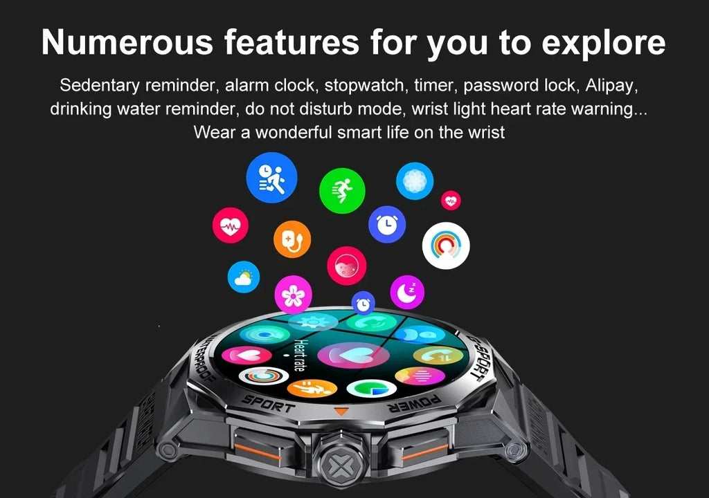 1.43inch AMOLED Screen Smartwatch Men Outdoor Sports Fitness 400mAh Large Battery Bluetooth Call Music Heart Rate Smart Bracelet