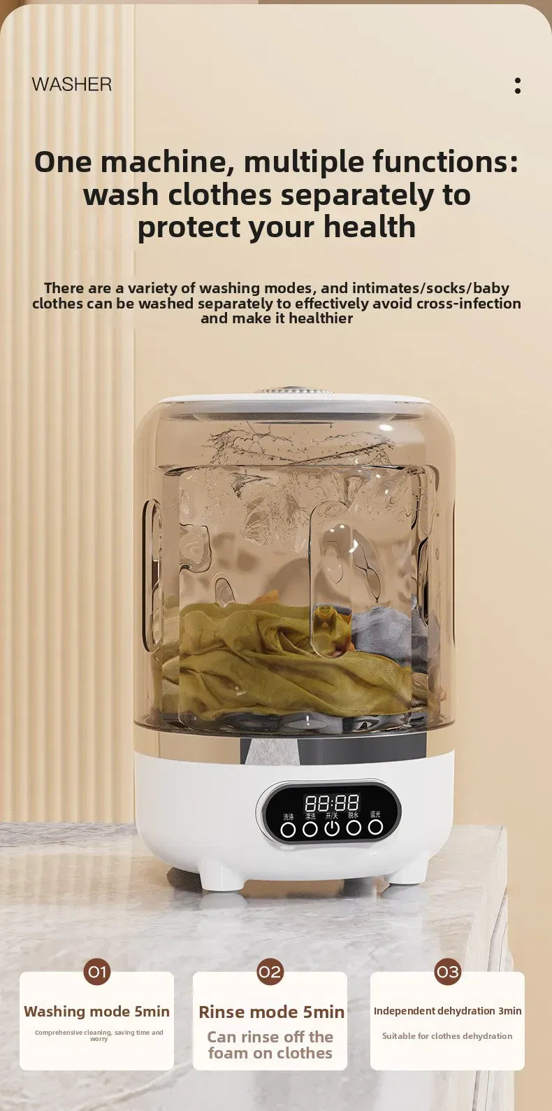 HUIBAOGE Mini Portable Washing Machine USB 20V