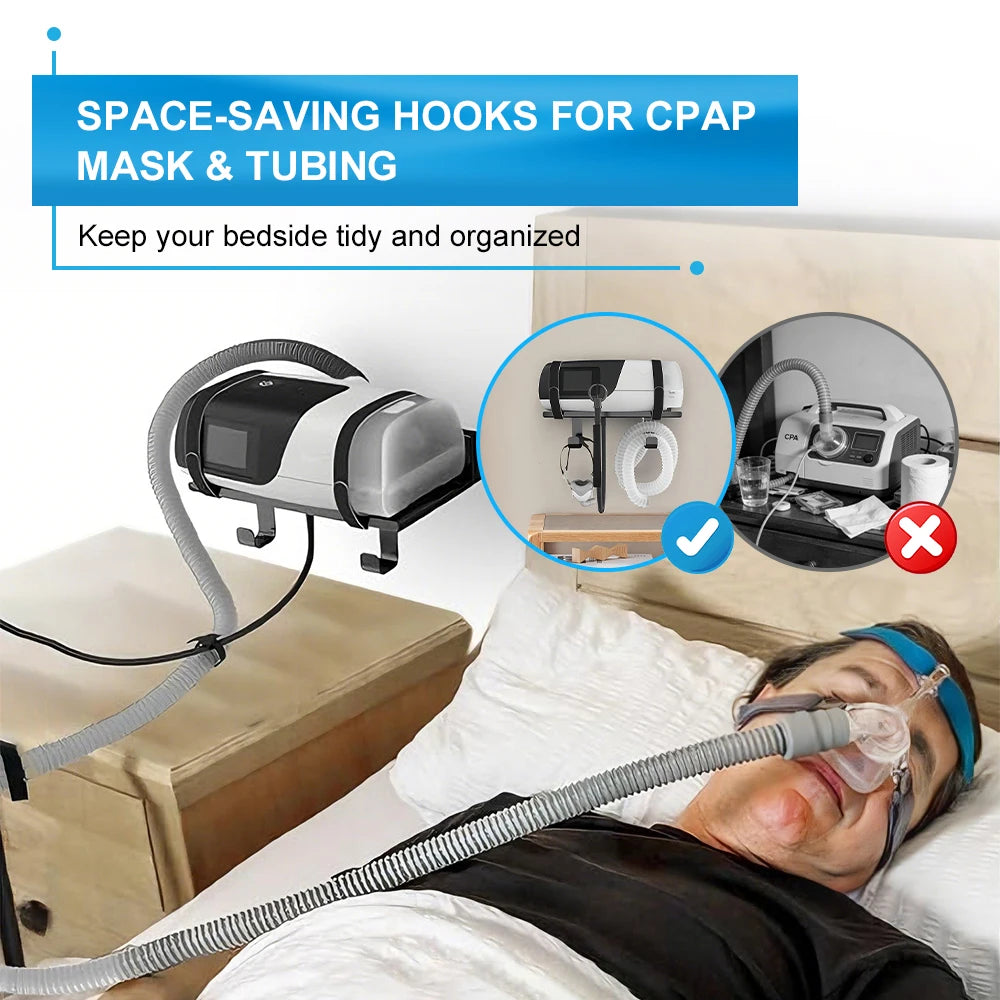 CPAP Wall Mount Shelf Compatible with S10/S11 Bedside Organizer with Adjustable Angle CPAP Hose Holder & Hook for CPAP Mask Tube