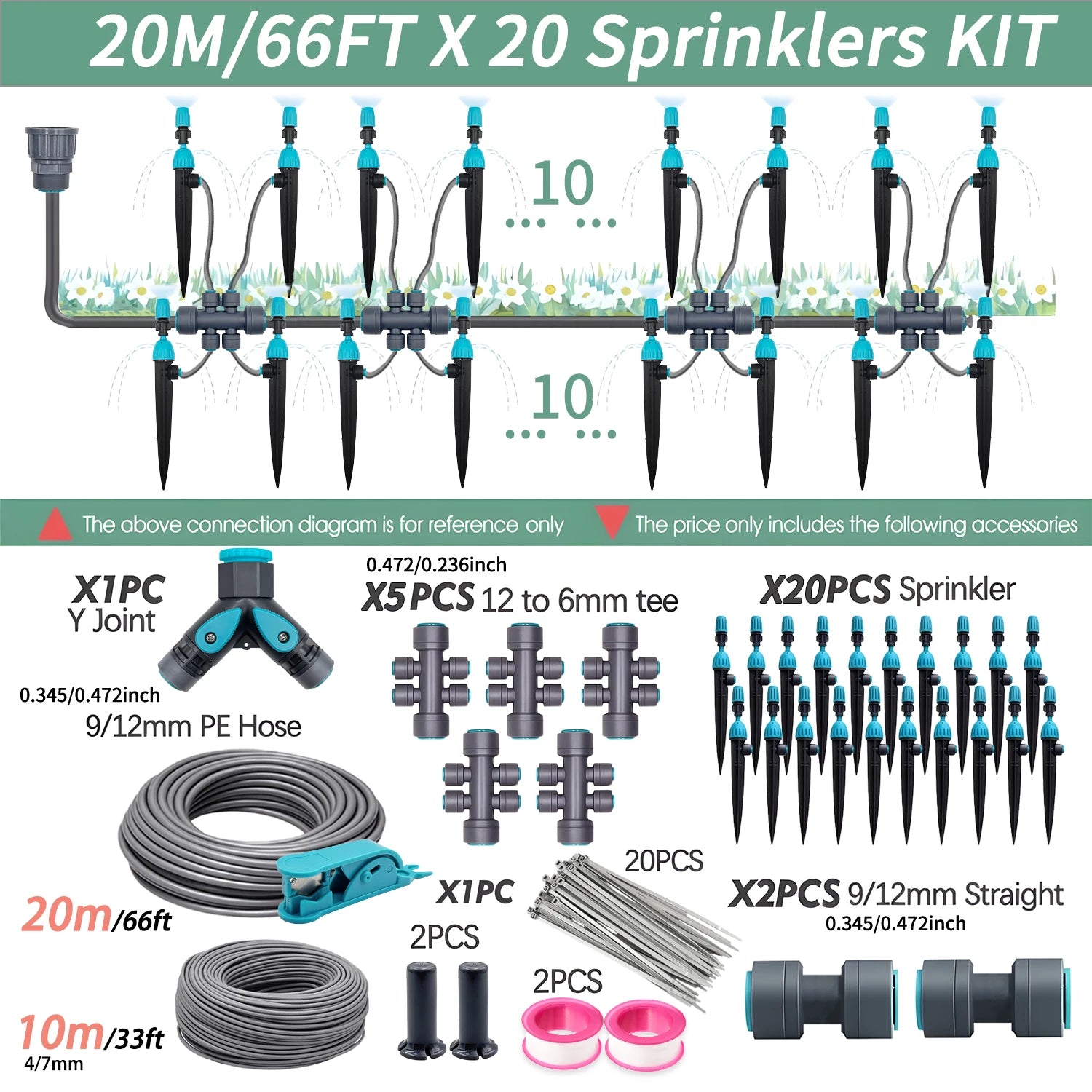 3/8" 12mm PE Hose 360° Adjustable 2-in-1 Misting Quick Connect Sprinkler Micro Dripper Sprayer Garden Irrigation Watering System