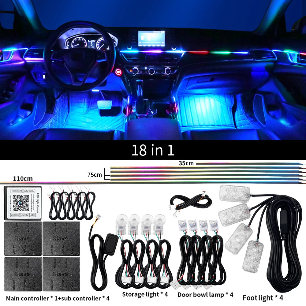 Tidesmit RGB LED Car Interior Ambient Light Strip Kit App Controlled Symphony110cm 18in1 Tidesmit