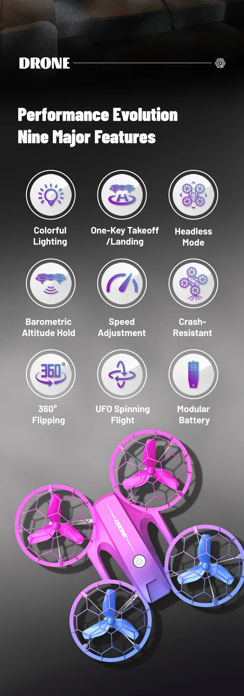Mini RC Drone for Kids - UFO LED Beginner Drone with Obstacle Avoidance Tidesmit