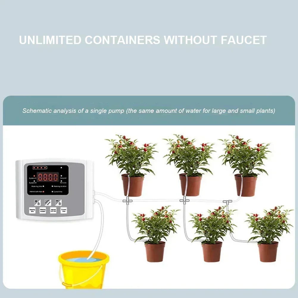 Solar Auto Drip Irrigation Kit Dual Water Pump Smart Watering Controller Outdoor Automatic Irrigation System for Yard Balcony Potted Plants & Home Flower Cultivation