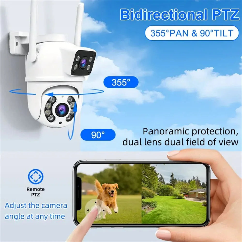 8MP 4K Dual Lens with Dual Screen Wifi Camera PTZ Wireless Outdoor Surveillance Camera Ai Human Detect Auto Tracking V380 App