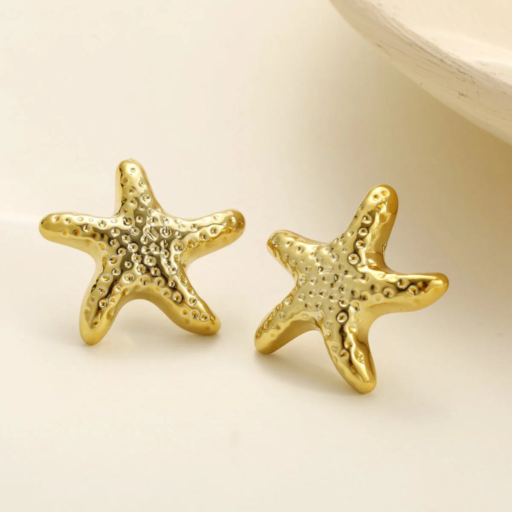 Punk Metal Starfish Stud Earrings for Women Fashion Gold Color Star Geometric Temperament Earrings Summer Jewelry Gift