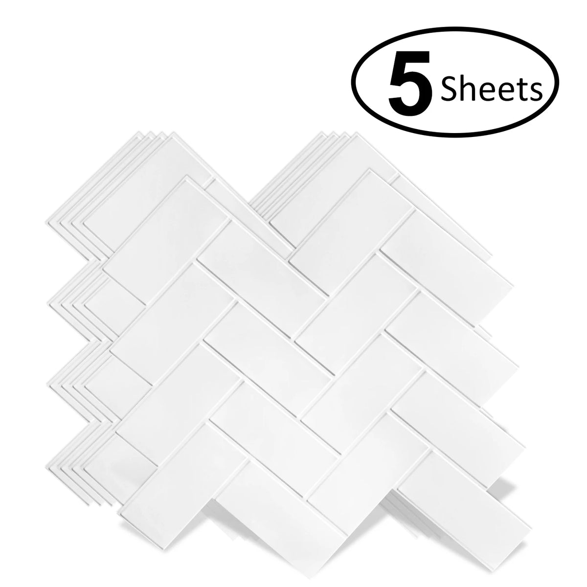 White herringbone peel-and-stick backsplash tile sheets, 5-sheet pack