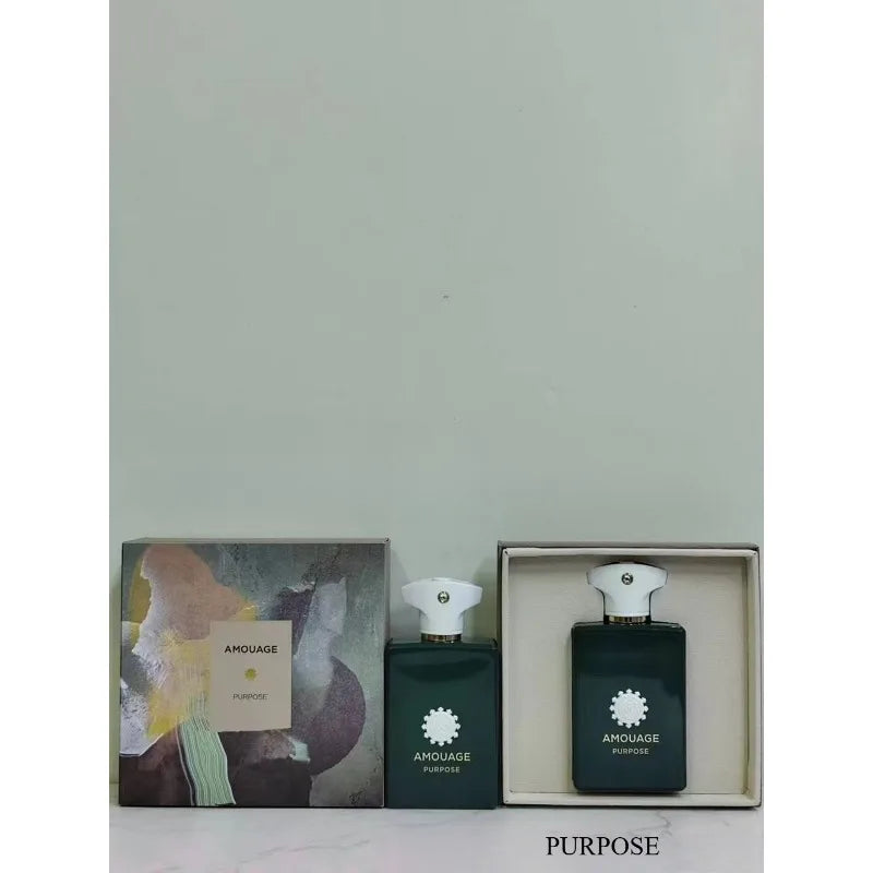 Amouage Purpose Eau de Parfum 100ml: A woody, aromatic masculine fragrance in a sleek, iconic rectangular glass bottle.