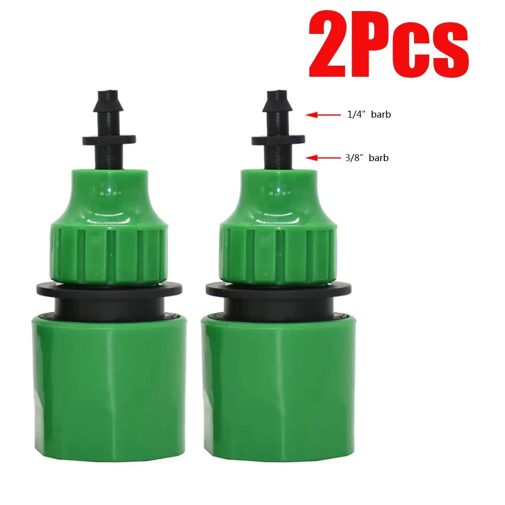 2Pcs Quick Coupling Adapter with 1/4 (ID 4mm) or 3/8'' (8mm) Barbed Connector for Irrigation Garden Watering Gardening Tools