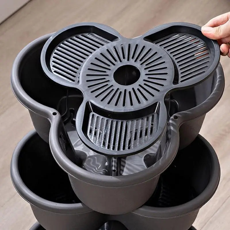 4pcs/set Stackable Vertical Flower Pot Plastic Garden Planter Tower with Movable Casters Strawberry Seedling Frame Decoration