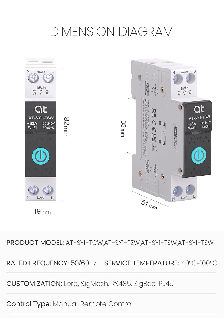 TUYA  ZigBee Smart Circuit Breaker With Metering 1P 63A DIN Rail for Smart Home Wireless Remote Control Switch by Smart Life APP