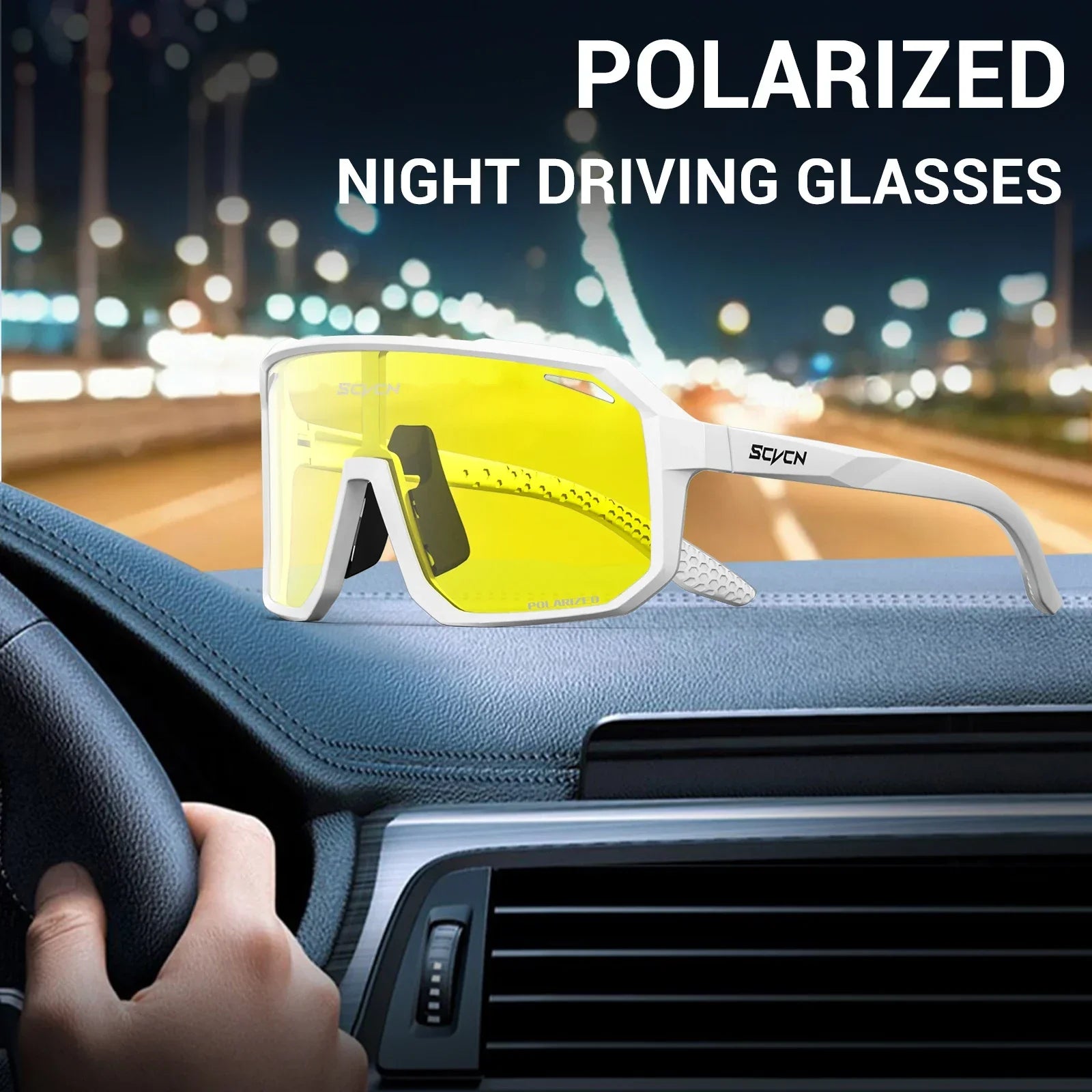 SCVCN New Yellow Polarized Night Cycling Sunglasses Bike MTB Motorcycle Glasses Outdoor Sports Fishing UV400 Glasses Men Women
