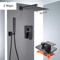 Matte Black Wall Mount Bathroom Shower Faucet 12/16" Rainfall Mixed Hot Cold Water Mixer Shower Tap with Hand Sprayer