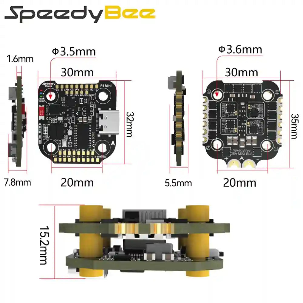 SpeedyBee F405 Mini Stack 35A 6S ESC for Reliable FPV Drones Tidesmit