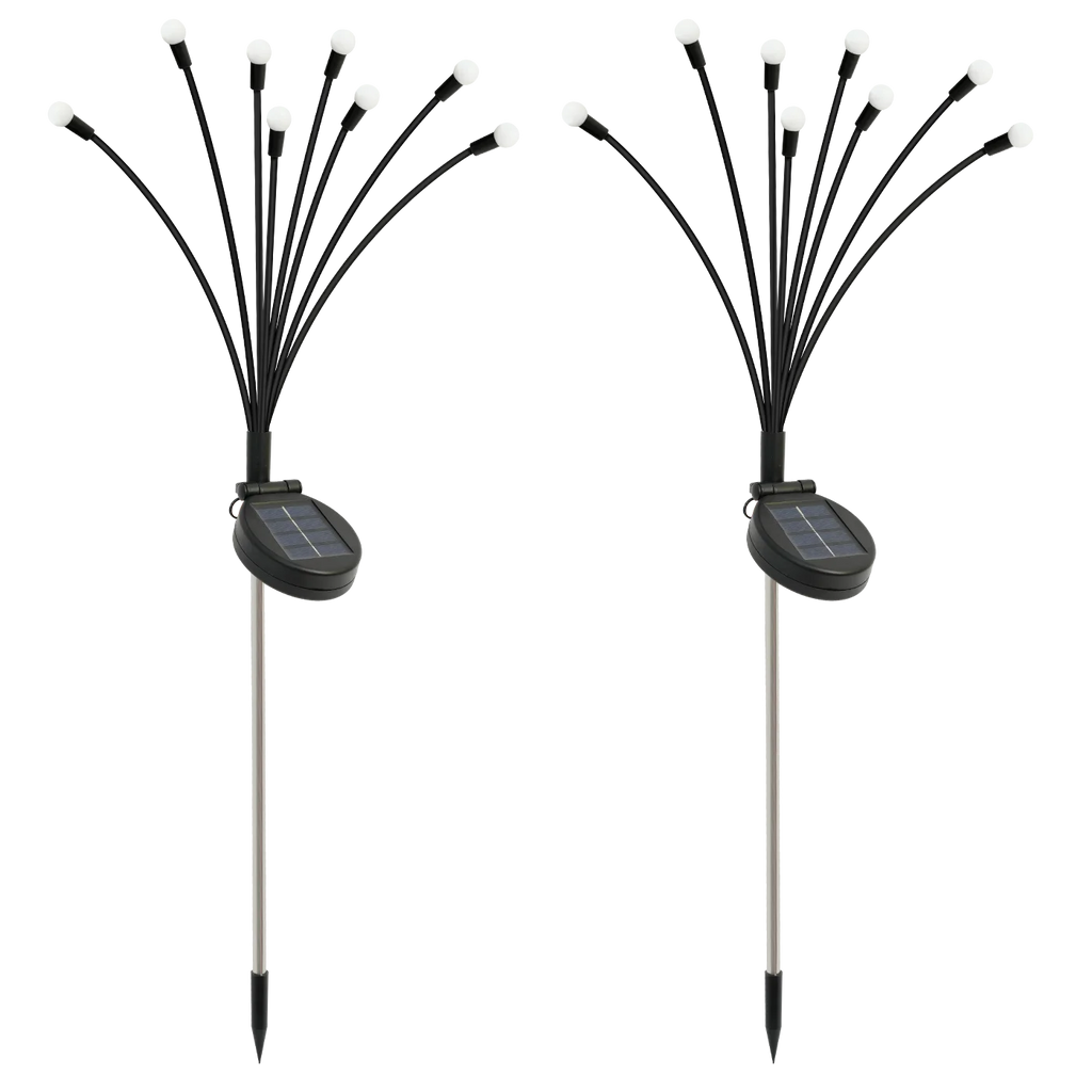 2Pack 8-Head Solar Firefly Lights Outdoor Pathway Decorative Garden IP651 Waterproof High Flexibility Iron Wire Heavy-Duty Bulb Base