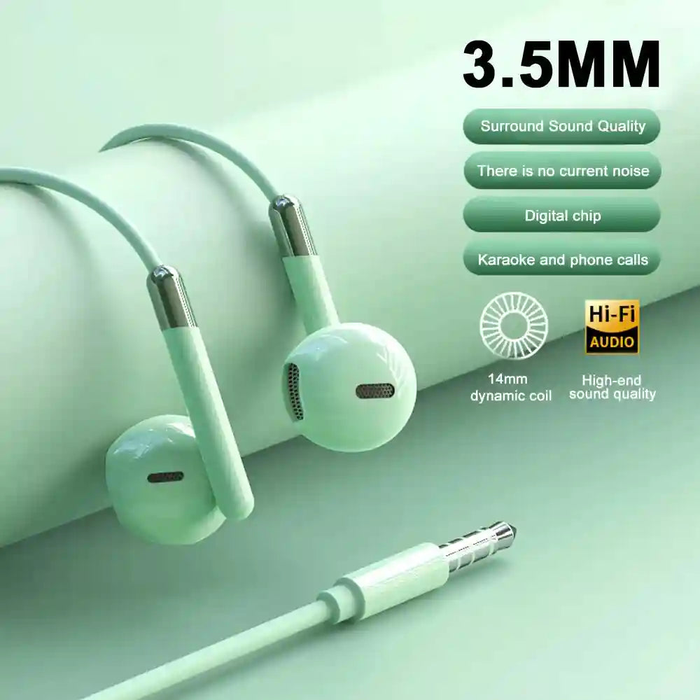 USB C Wired Headphones | HiFi Stereo Sound for Galaxy and iPhone 3.5mm Green Tidesmit