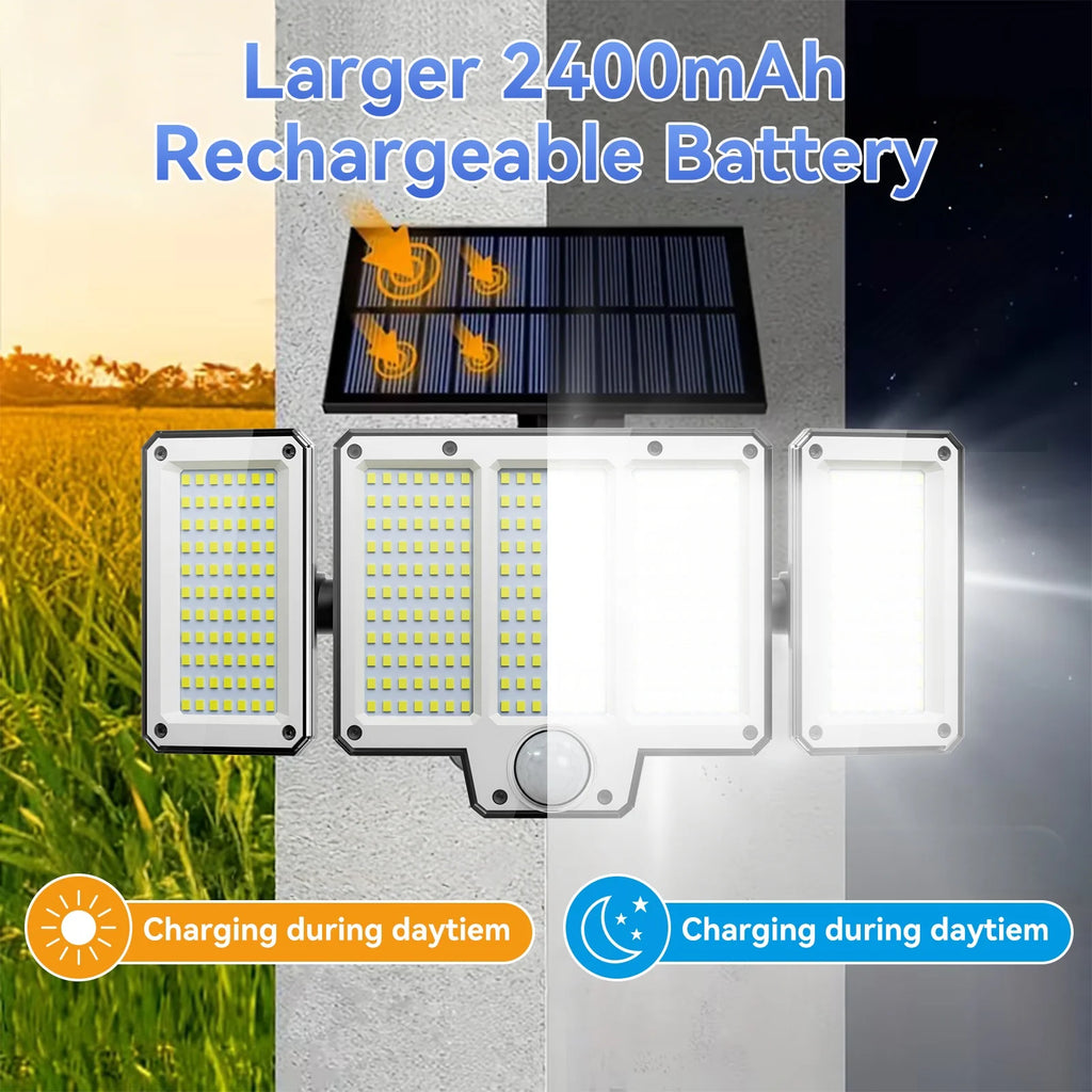 309LED Split Panels Solar Motion Sensor Lamp, 3 Side Outdoor Solar Security Wall Lamp with 3 Lighting Modes, IP65 Waterproof 270° Wide Angle Street Lamp, for Garden Yard Driveway