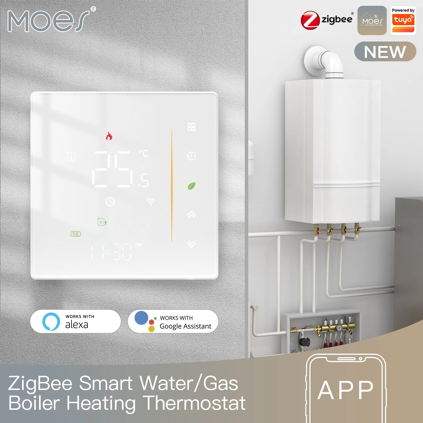 Zigbee Smart Thermostat for Floor Heating - App-Controlled Humidity water gas boiler WH Tidesmit