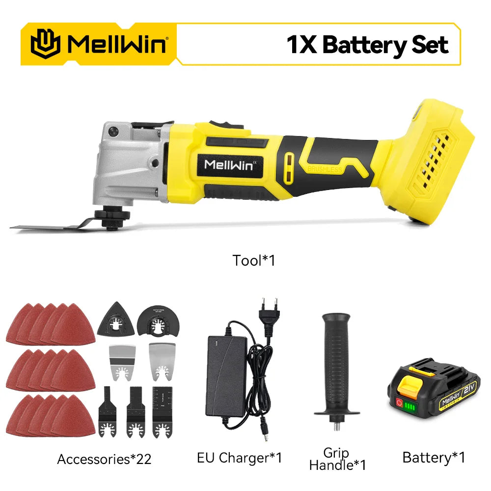 MELLWIN Brushless Oscillating Multi Function Tool Electric Saw Polisher Woodworking Cutting Tool For Makita 18V Battery Pin