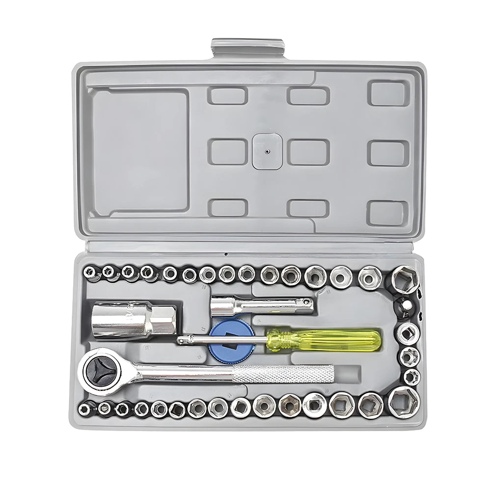 Podofo 40 Pieces Socket Wrench Tool Set 1/4 Inch 3/8 Inch Drive Ratcheting Spanner Kit Multi Purpose Mechanical Repair Hand Tools For Household Auto Maintenance