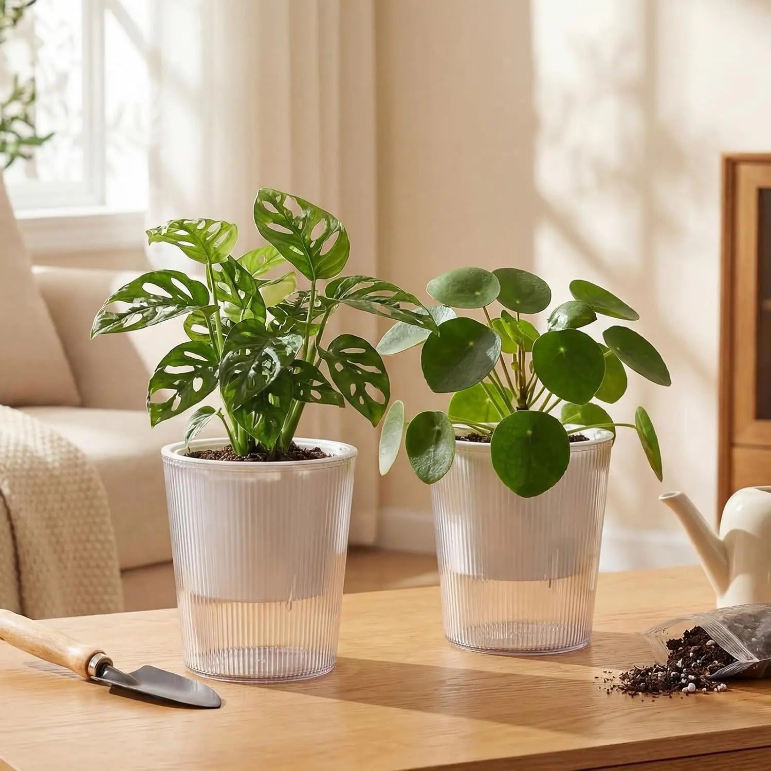 Clear Self Watering Planters Pots Household Anti Rot Self-Watering Planters for Living Room Plants Flowers Gardening Accessory