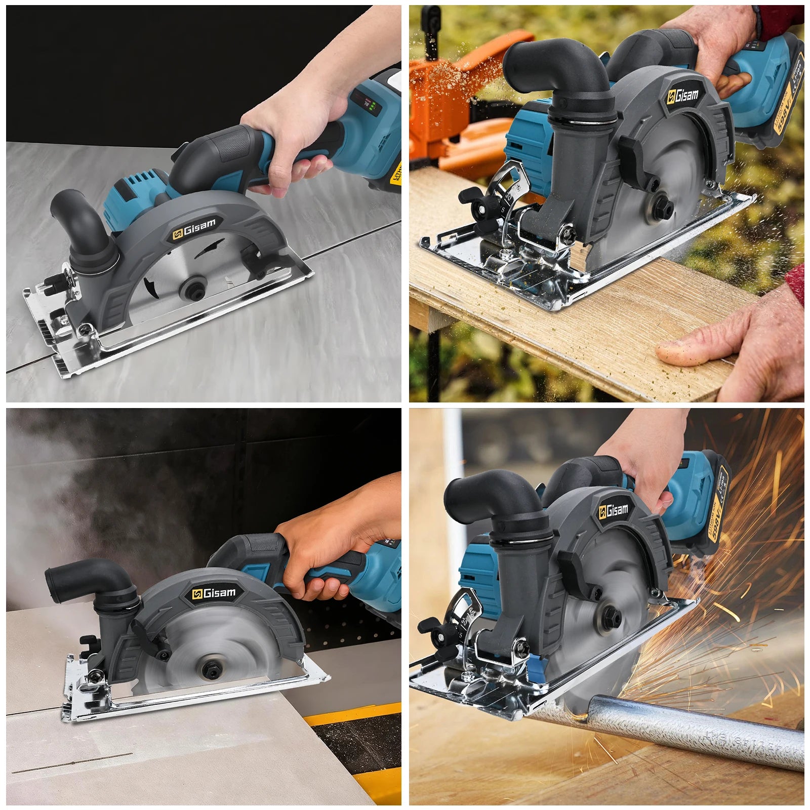 Gisam 165mm 10000RPM Brushless Electric Circular Saw Cordless Adjustbale Angle Woodworking Power Tool For Makita 18v Battey Pins