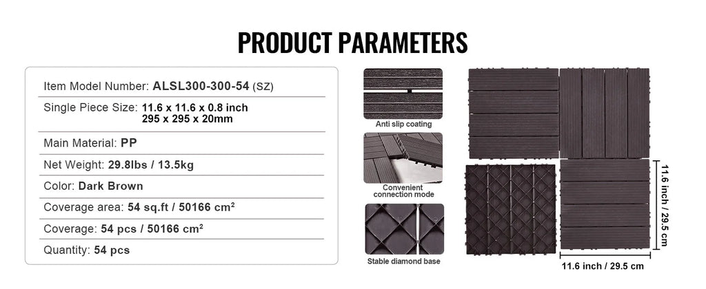 SucceBuy  Interlocking Deck Tiles Plastic Waterproof Outdoor Flooring All Weather Use Patio Floor for Porch Poolside Dark Grey