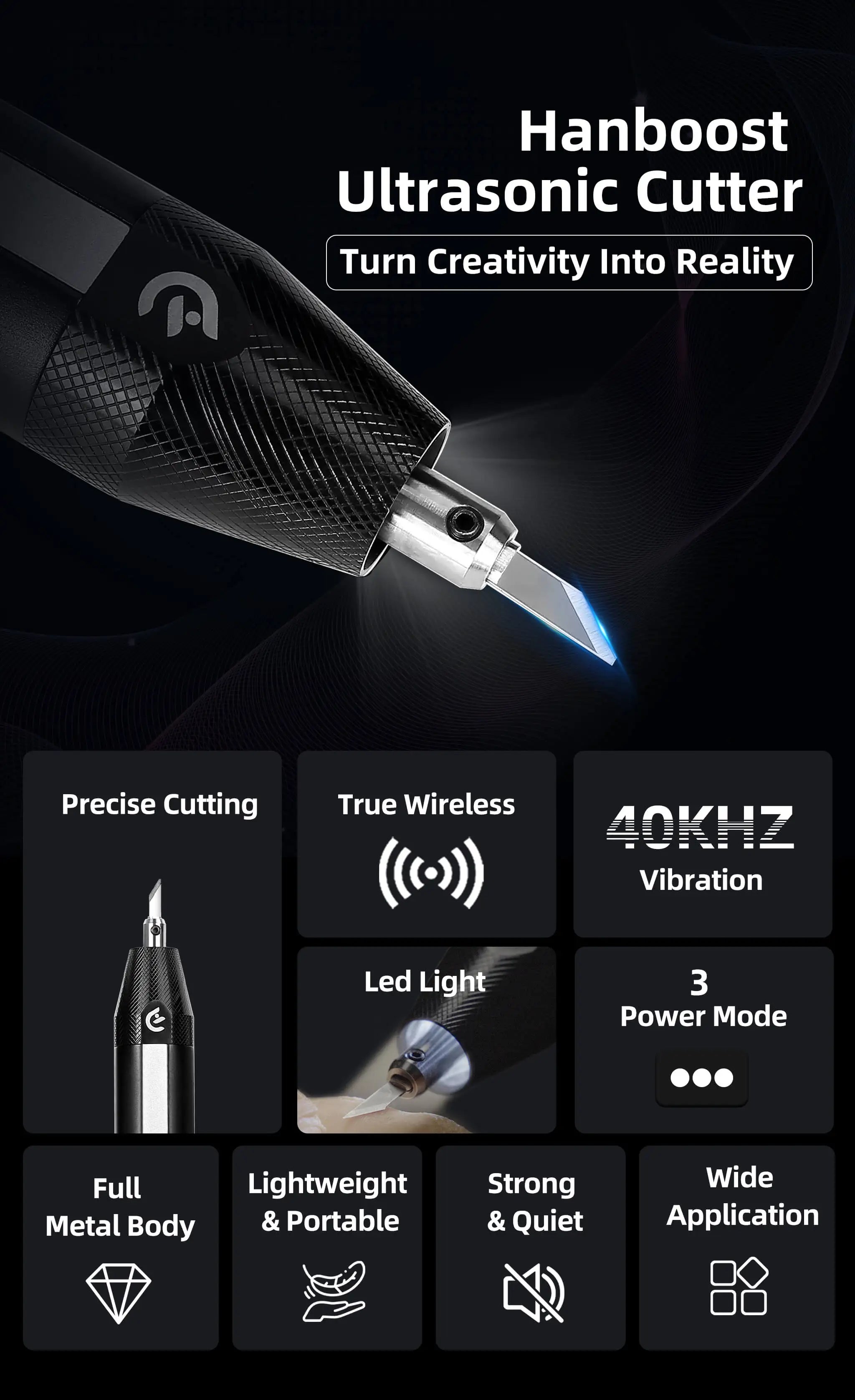 Cordless Ultrasonic Cutter 40KHz Precision Craft Tool for Acrylic Leather Model and More Creative Craft Tool