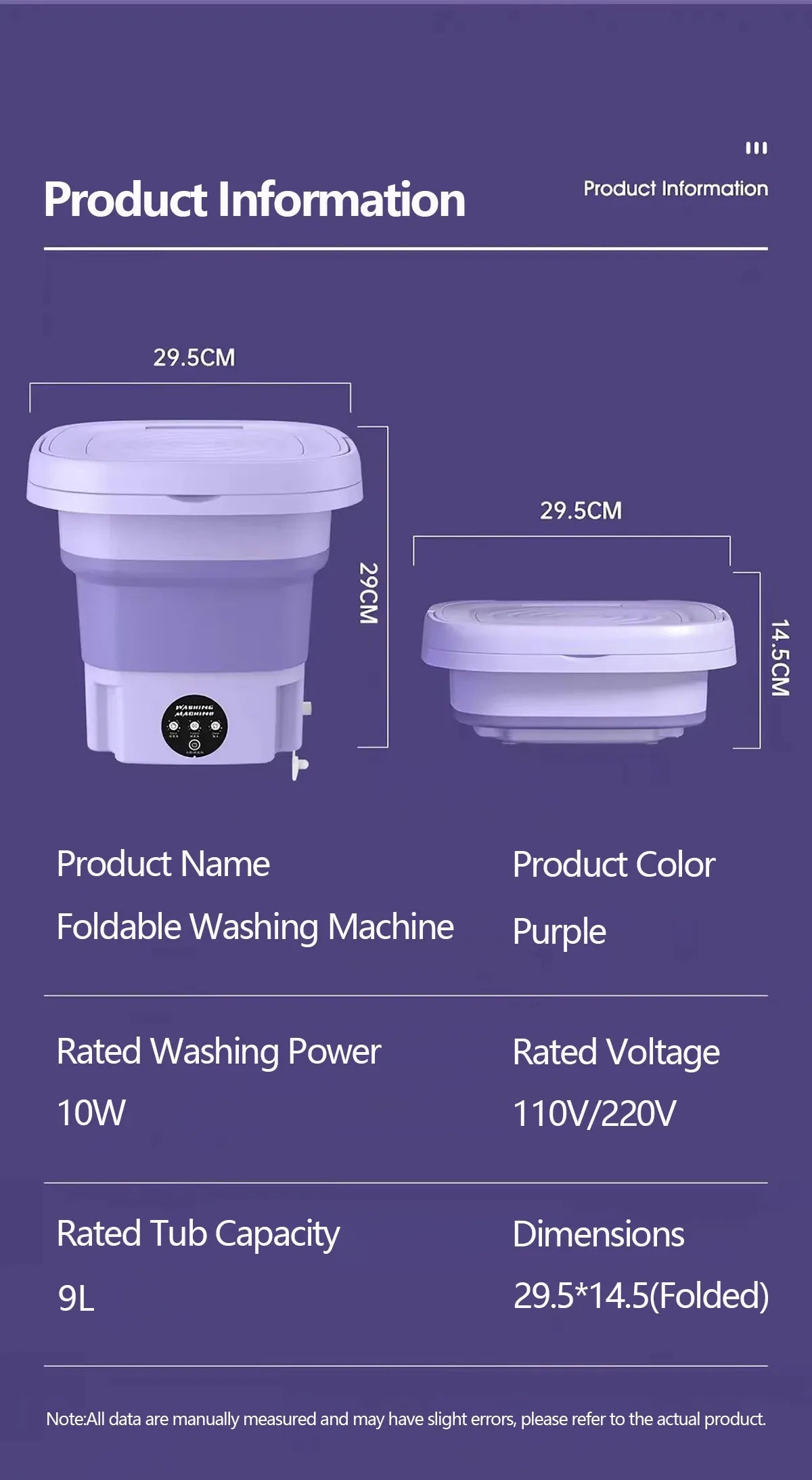 9L Collapsible Mini Washing Machine 100V-240V EU Plug