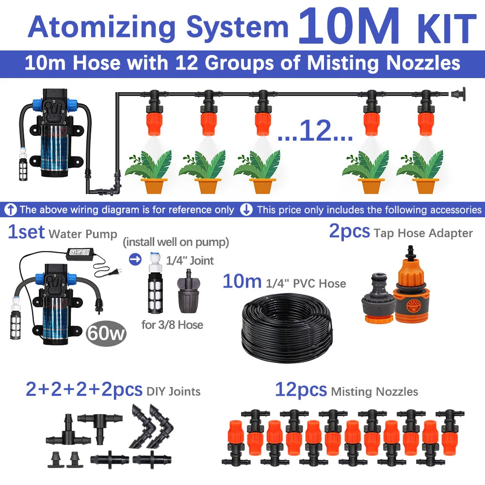 30-5M 60W Self-priming Pump with Timer Misting Cooling System Adjustable 0-25L/H Atomization Sprayer Garden Irrigation Watering