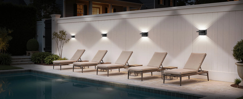 intelamp Solar Wall Lights 2 Pack with Remote, 3 Color Modes, IP65 | Customizable Up/Down lighting, IP65 Waterproof Solar Lamp for Outdoor Walls, Fences, Patios and Entryways