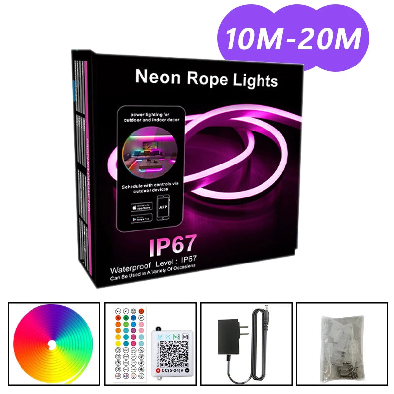 RGB neon rope light retail box, EU plug, IP67, 10M-20M